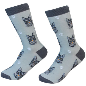 Silver Tabby Socks -200 Needle Count-Cotton Socks- Life Like Detail of Silver Tabby - Unisex, One Size Fits Most