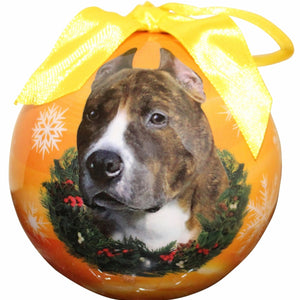 Pit Bull brindle & White Ball Ornament