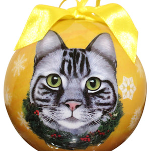 Tabby silver cat Ball Ornament