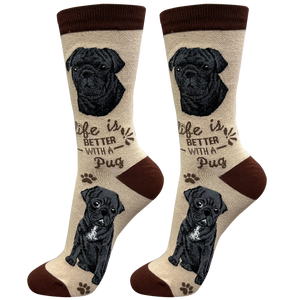 Pug black Life is Better Socks